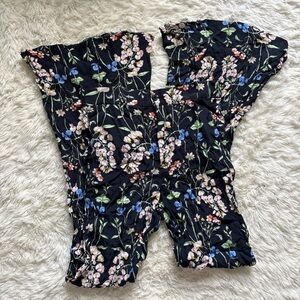 Zara Black Floral Wide Leg Pants